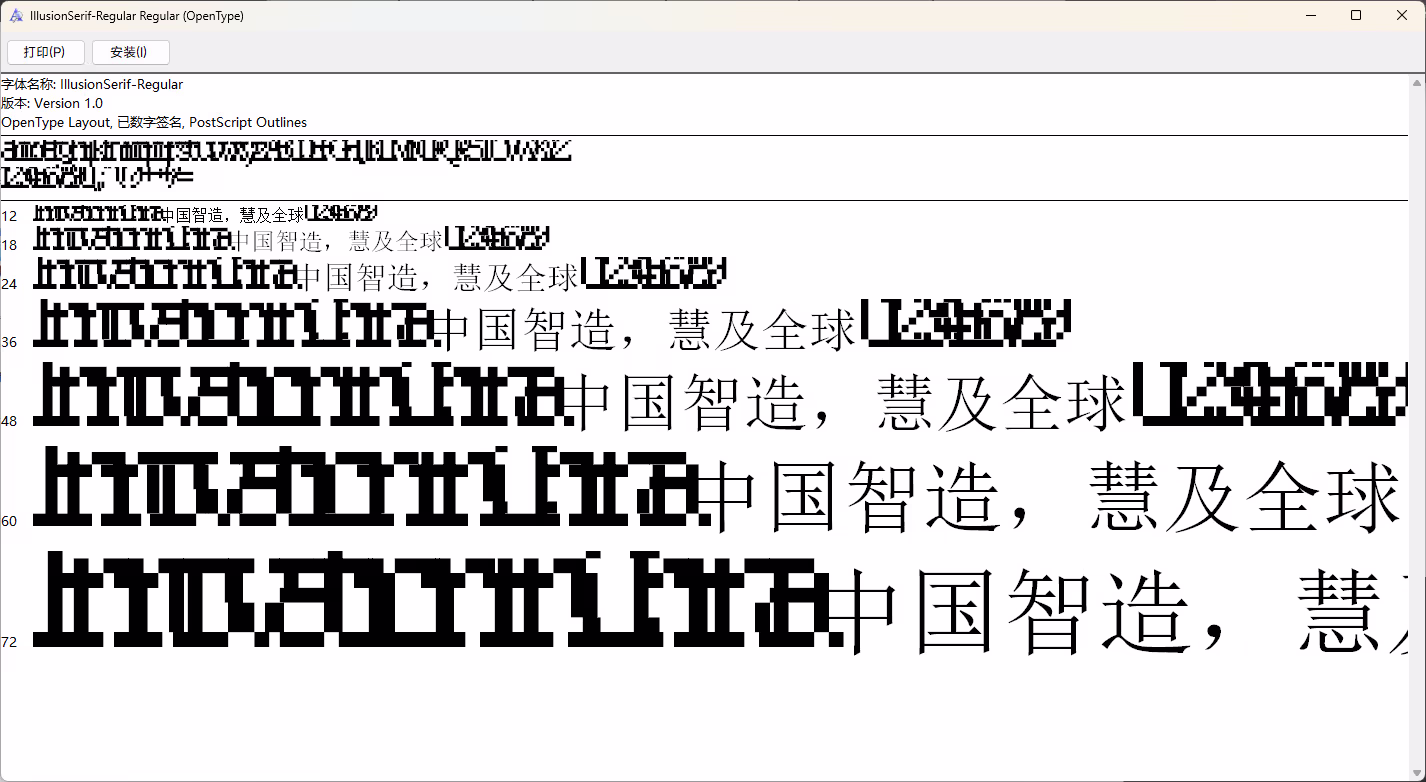 由 FontStruct 直接导出的字体。字体度量的数据很明显亟须修正